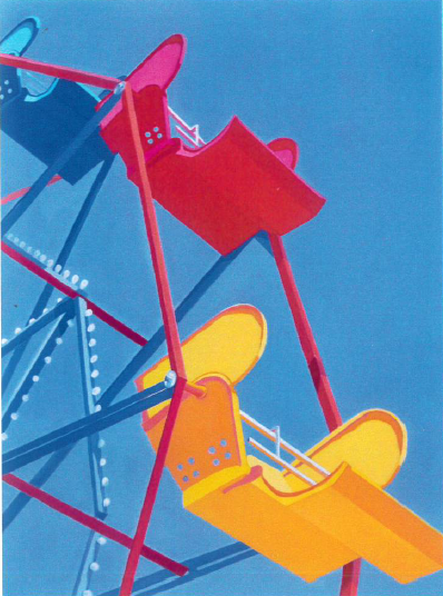 Image of the Balboa Ferris Wheel in vibrant primary colors