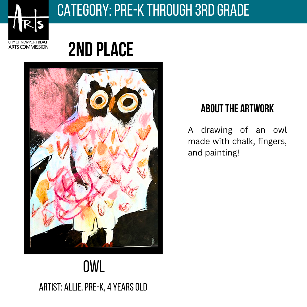 A white owl with vibrant pink and orange feather patterns in a black background.