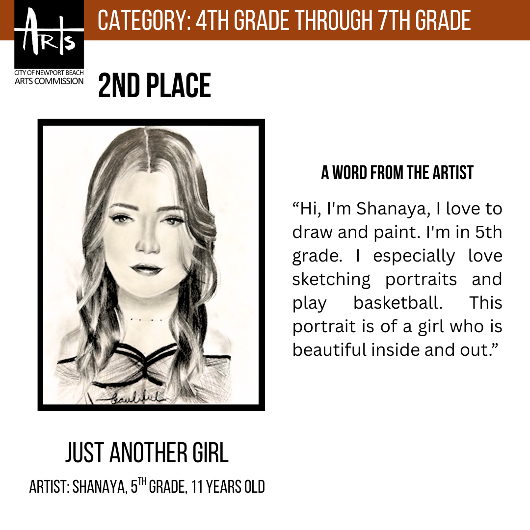 Detailed black and white portrait of a girl with long wavy hair. She has a peaceful smile on her face.